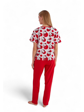 Πιτζάμα γυναικεία με μακρύ παντελόνι Hello Kitty Fresh Morning Κόκκινο