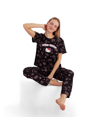 Πιτζάμα γυναικεία με μακρύ παντελόνι Hello Kitty Sweet Dreams Μαύρο