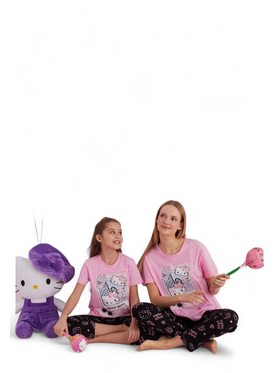 Πιτζάμα γυναικεία με μακρύ παντελόνι Hello Kitty Travel Ροζ
