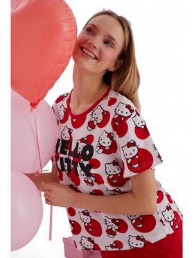 Πιτζάμα γυναικεία με σορτσάκι Hello Kitty Fresh Morning Κόκκινο