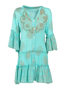 Ble Φορεμα/καφτανι Κοντο Τυρκουαζ one Size (100% Viscose)