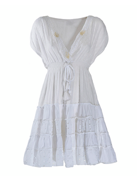 Ble Φορεμα Κοντο Αμανικ Λευκο one Size (100% Cotton)
