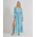 Ble Ολοσωμη Φορμα Μακρυ σε Γαλαζιο Χρωμα με Γεωμετρικα Σχεδια one Size  (100% Crepe)