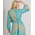 Ble Φορεμα Κοντο με Μακρυ Μανικι σε Τυρκουαζ/μπεζ  Χρωμα με Χρυσες Λεπτομερειες one Size  (100% Crepe)