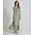 Ble Φορεμα Μακρυ με Κοντο Μανικι σε Καφε/πρασινο Χρωμα με Χρυσες Λεπτομερειες one Size (100% Crepe).