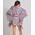 Ble Ολοσωμη Φορμα Κοντη με 3/4 Μανικι Λευκο/ροζ με Σχεδια one Size (100% Linen)