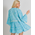 Ble Φορεμα/καφτανι με Μακρυ Μανικι σε Τυρκουαζ Χρωμα με  Λευκα Σχεδια one Size  (100% Cotton)