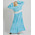 Ble Φορεμα/κιμονο με Μακρυ Μανικι σε Τυρκουαζ Χρωμα με  Λευκα Σχεδια one Size  (100% Cotton)