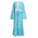 Ble Φορεμα/κιμονο με Μακρυ Μανικι σε Τυρκουαζ Χρωμα με  Λευκα Σχεδια one Size  (100% Cotton)