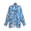Ble Φορεμα Κοντο με Μακρυ Μανικι Λευκο Μπλε με Σχεδια one Size ( 100%linen)