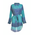 Ble Πουκαμισα με Ζωνη σε Μπλε/πρασινο Χρωμα με Σχεδια s/m (28%silk / 72% Crepe)