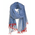 Ble Φουλαρι/παρεο Μπλε Εκρου με Σχεδια και Κοκκινα Κροσσια 100χ180 (100% Cotton)