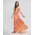 Ble Φορεμα Μακρυ Εξωπλατο με Βολαν Πορτοκαλι με Φυλλα και Χρυσες Λεπτομερειες one Size(100% Crepe)