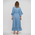 Ble Φορεμα Μακρυ με 3/4 Μανικι σε Μπλε Χρωμα με Μπεζ/καφε Λεπτομερειες one Size (100% Cotton)