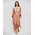 Ble Καφτανι/φορεμα Μακρυ με Ζωνη σε Μπεζ/πορτοκαλι Χρωμα με Σχεδια s/m (28%silk / 72%crepe)