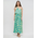 Ble Φορεμα Μακρυ με 1 ωμο Τυρκουαζ/πρασινο με Φυλλα και Χρυσες Λεπτομερειες one Size(100% Crepe)