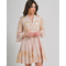 Ble Φορεμα Κοντο με Μακρυ Maniki ροζ με Χρυσα/λευκα Σχεδια one Size (100% Cotton)