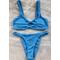 Ribbed Double Twist High Cut Bikini Swimwear - Blue Μπλε