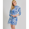 Ble Φορεμα με Μακρυ Μανικι Λευκο/ Μπλε με Σχεδια (100% Cotton)