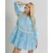 Ble Φορεμα/καφτανι με Μακρυ Μανικι σε Τυρκουαζ Χρωμα με  Λευκα Σχεδια one Size  (100% Cotton)