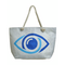 Ble Τσαντα Θαλασσης Υφασματινη σε Λευκο Χρωμα με Μπλε Σχεδια ''ματι''