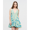 Ble Φορεμα Κοντο Εξωπλατο Τυρκουαζ με Φυλλα και Χρυσες Λεπτομερειες one Size(100% Crepe)