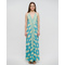 Ble Φορεμα Μακρυ Εξωπλατο Τυρκουαζ με Φυλλα και Χρυσες Λεπτομερειες one Size(100% Crepe)