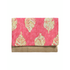 Ble Τσαντακι/φακελος Ψαθινο σε ροζ Χρωμα με Χρυσα Σχεδια και Φυλλα 24χ1χ17