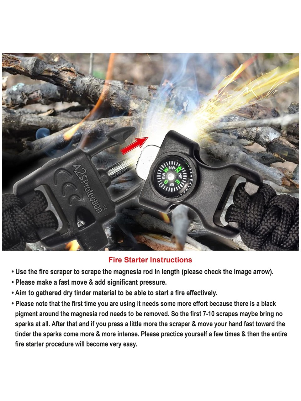 ZVR Fire Starter Bracelet Paracord Compass, Camping With Flint, Whistle &  Knife Men & Women Price in India - Buy ZVR Fire Starter Bracelet Paracord  Compass, Camping With Flint, Whistle & Knife